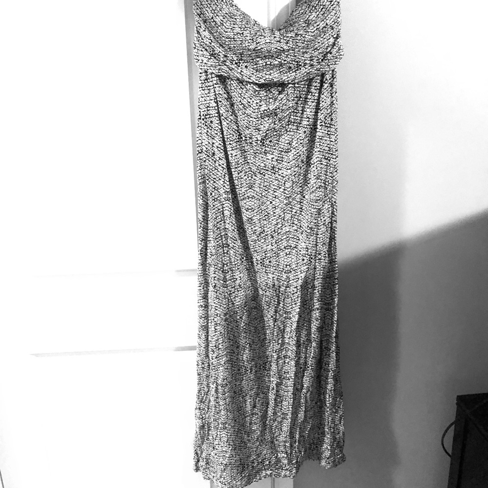 Black and white strapless maxi dress